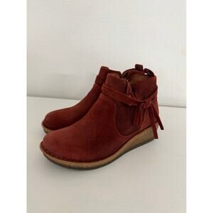 Born Womens Vaughn Distressed Suede Ankle Boots Rust Red Zipper size 7.5